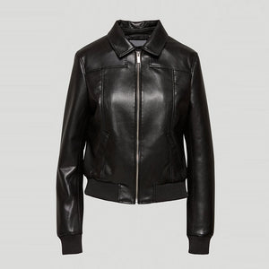 Black Women Aviator Sheepskin Shearling Motorbike Leather Bomber Jacket
