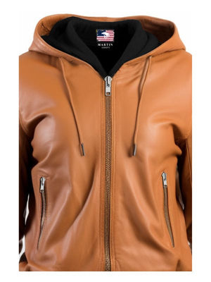 Leather Jacket Women Brown with Hood