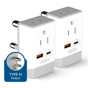 South Africa Travel Adapter | Type M - USB-A & USB-C Ports + 2 USA Outlet (AP-10L) - TRAPSKI