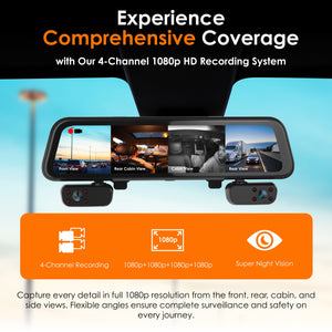 Rexing M4 4-CHANNEL MIRROR DASH CAM 12” Touch Screen Mirror Dash Cam, 1080p with GPS