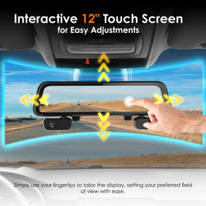 Rexing M4 4-CHANNEL MIRROR DASH CAM 12” Touch Screen Mirror Dash Cam, 1080p with GPS