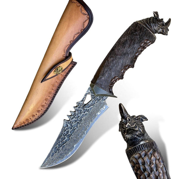 Chimera VG10 Damascus Hunting Knife with Exotic Ebony Wood Handle