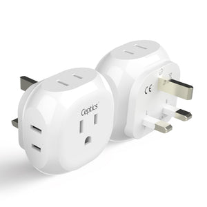 UK, Ireland Travel Plug Adapter - 4 in 1 - Ultra Compact - Light Weight - 2 Pack (PT-7-2PK)