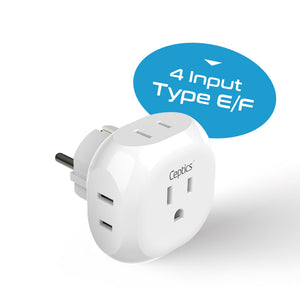 European Schuko Travel Plug Adapter - 4 in 1 - Ultra Compact - Light Weight - 2 Pack (PT-9-2PK)
