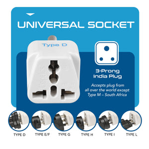 India Travel Adapter - Type D - 3 Pack (GP-10) - TRAPSKI