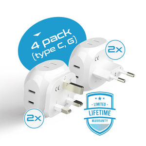 Europe Travel Adapter Set- 4 in 1 - Ultra Compact - Light Weight (PT-9C-7-4PK) - TRAPSKI