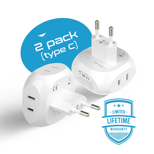 European Travel Plug Adapter - 4 in 1 - Ultra Compact - Light Weight (PT-9C) - TRAPSKI