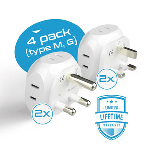 South Africa Travel Adapter Set - 4 in 1 - Ultra Compact - Light Weight - 4 Pack (PT-7-10L-4PK)