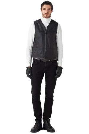 Caspian Black Leather Vest for Men