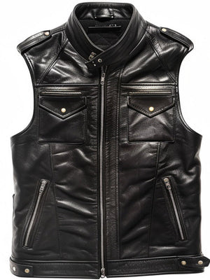 Marcellus Black Leather Vest