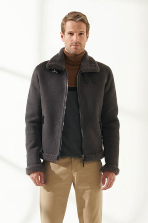 Men Aviator Black Shearling Jacket