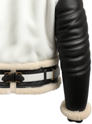 Men’s Aviator B3 Bomber Leather Jacket – Black &amp; White