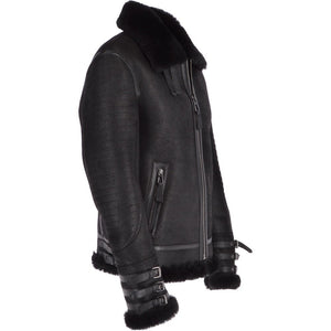 Men’s Black Aviator Flying Bomber Shearling Leather Jacket