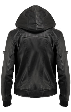 Men Black Hooded Leather Jacket – Hooded Black Jacket