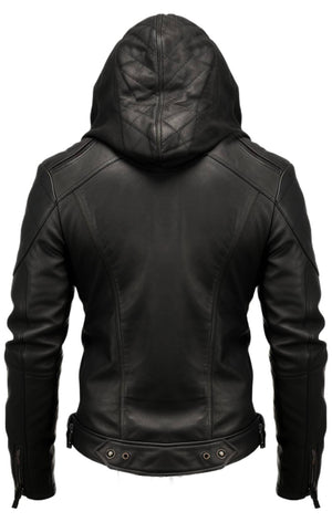 Men’s Hooded Black Leather Jacket