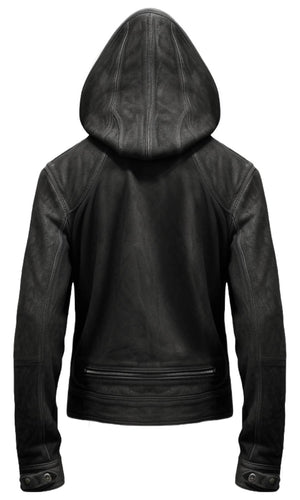 Men’s Black Hooded Suede Leather Jacket