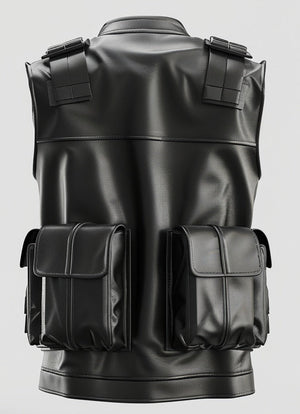 Men’s Black Military Leather Vest