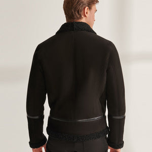 Men’s Black Pilot Sheepskin Shearling Leather Aviator Jacket