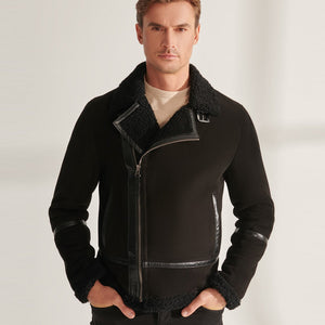 Men’s Black Pilot Sheepskin Shearling Leather Aviator Jacket