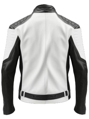 Men Black White Faux Leather Jacket - Biker Leather Jacket