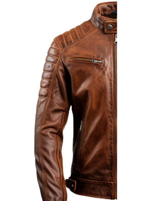 Men’s Brown Leather Biker Jacket – Genuine Leather Jacket