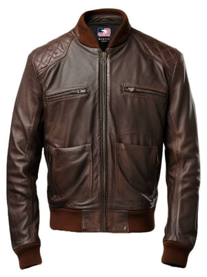 Men’s Brown Leather Bomber Jacket