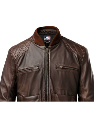 Men’s Brown Leather Bomber Jacket