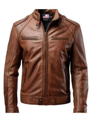 Men Brown Leather Slim Fit Jacket – Brown Slim Fit Jacket