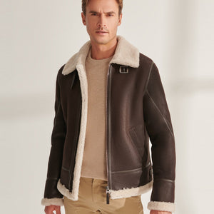 Men’s Brown Pilot Shearling Leather Aviator Jacket