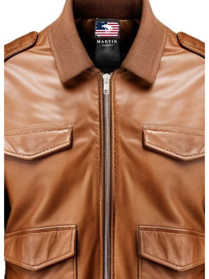 Men Brown Strap Pockets Bomber Leather Jacket – Bomber Jacket Mens