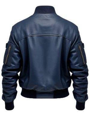 Men Flight Bomber Blue Leather Jacket – Bomber Leather Jacket