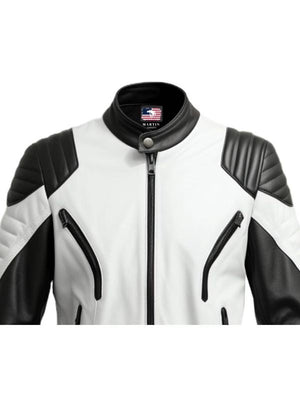 Men’s White and Black Leather Jacket – Biker Style