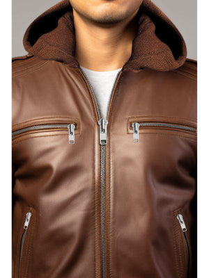 Men’s Michael Clark Brown Leather Hooded Jacket
