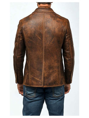 Men’s Premium Brown Distressed Leather Blazer