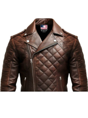 Men’s Quilted Biker Brown Leather Jacket