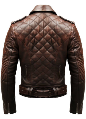 Men’s Quilted Biker Brown Leather Jacket