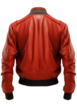 Men's Red Leather Bomber Jacket