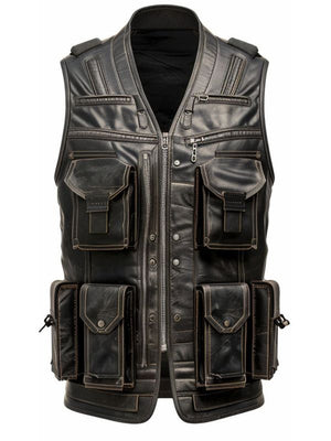 Men’s Rub Off Military Leather Vest