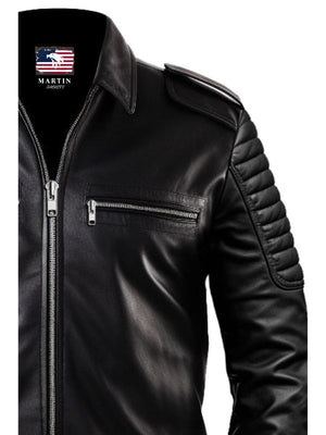 Men Slimfit Style Black Leather Jacket