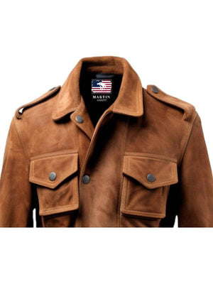 Men’s Strap Pockets Suede Leather Jacket