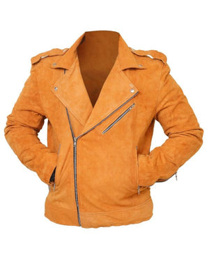 Men Suede Leather Camel Color Biker Leather Jacket