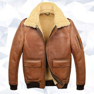 Men’s Aviator Camel Brown A2 Fur Shearling Leather Bomber Jacket