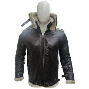 Men’s Aviator B3 Bomber Double Collar Faux Shearling Brown Jacket