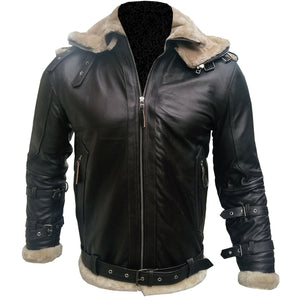 Men’s Aviator B3 Bomber Double Collar Faux Shearling Brown Jacket