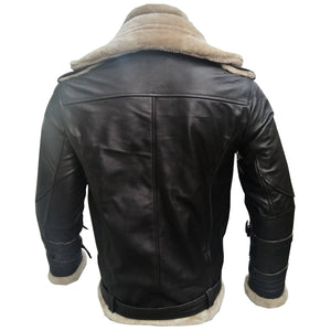 Men’s Aviator B3 Bomber Double Collar Faux Shearling Brown Jacket
