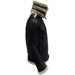 Men’s Aviator B3 Bomber Double Collar Faux Shearling Brown Jacket