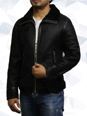 Men’s Aviator Black B3 World War II Real Shearling Sheepskin Flying Jacket