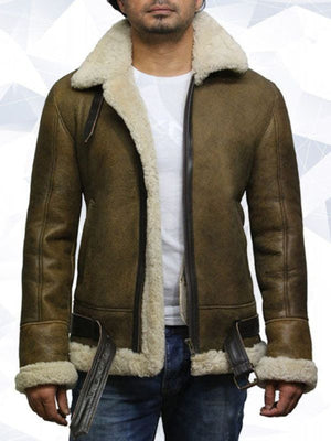 Men's Distressed Brown Sheepskin Shearling Aviator Jacket