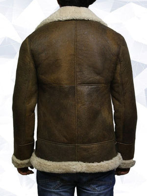 Men's Distressed Brown Sheepskin Shearling Aviator Jacket