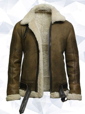 Men's Distressed Brown Sheepskin Shearling Aviator Jacket